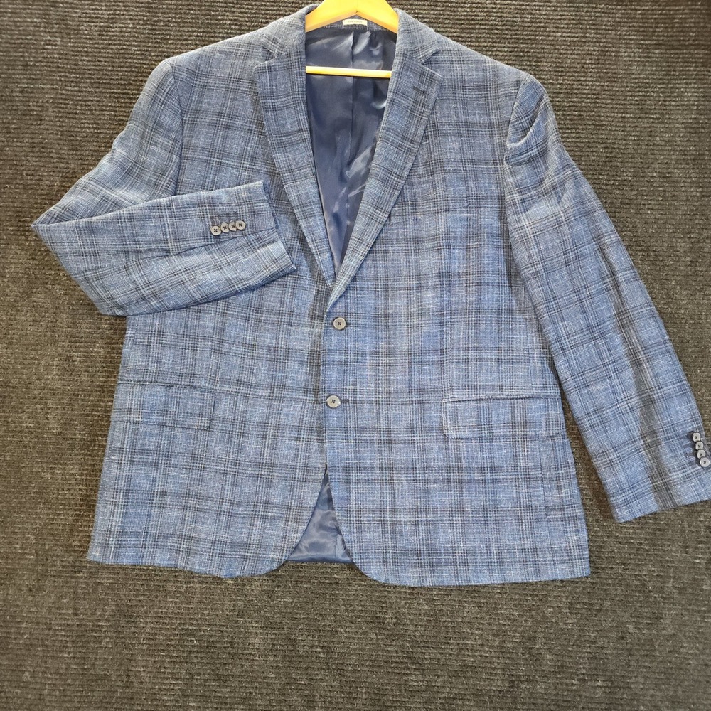 Joseph Abboud Heritage 48R E Thomas Wool Silk Linen Blue Plaid Sport Coat